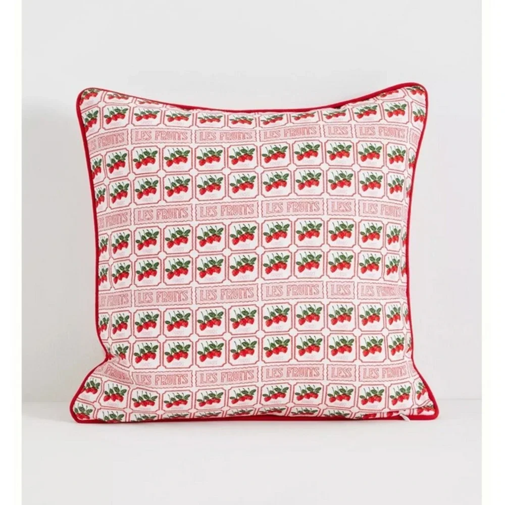 Anthropologie Throw Pillow Strawberries France French Embroidered‎ Les Fruits
